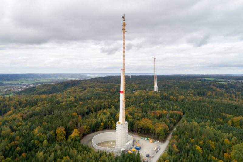 Aerial and Drone photography: Drone photo of a construction site for wind turbines.