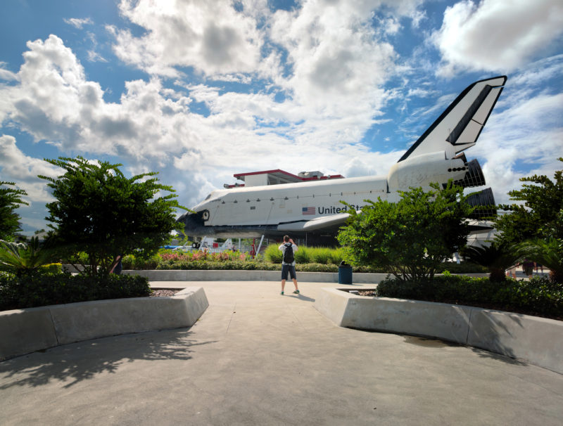 editorial photography: People can see the old Space Shuttle Explorer from the outside.