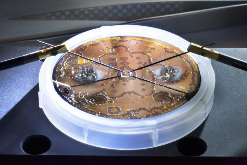 Wissenschaftsfotografie: Elektrische Messung an einem Nanodiamanten am Fraunhofer-Institut für Angewandte Festkörperphysik IAF in Freiburg.