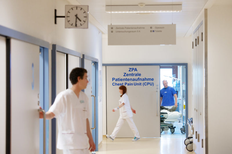 Healthcare photography: Hustle and Bustle in the corridor of the Central Patient inclusion and Chest Pain Unit at the hospital.