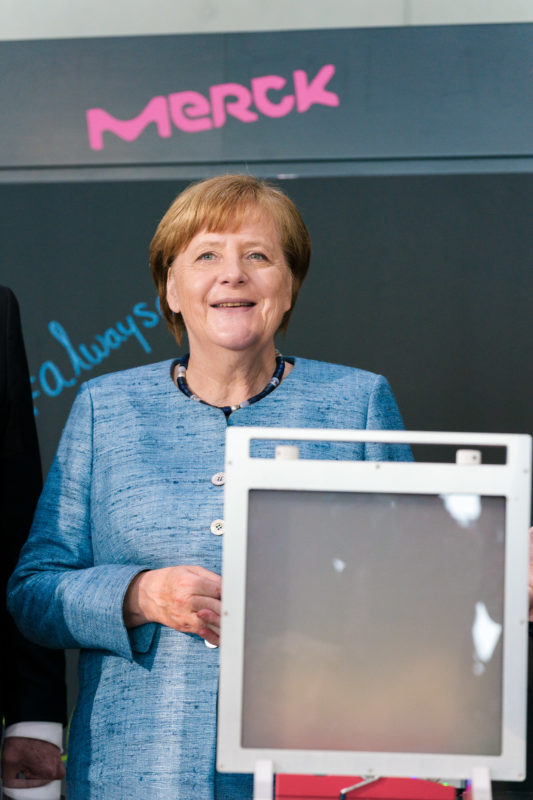 editorial photography:  German Chancellor Angela Merkel is looking forward to the celebration of the 350th anniversary of the Merck company in Darmstadt.