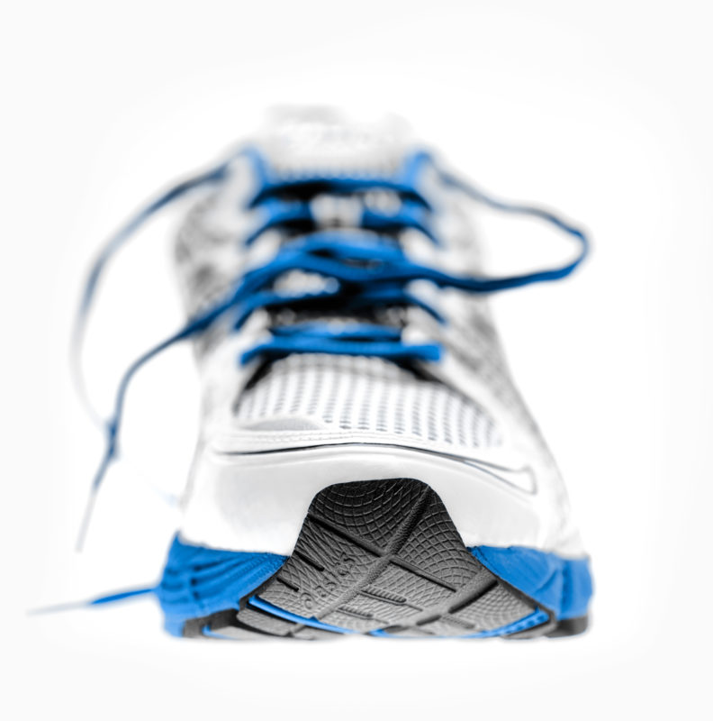 Studio and product photography: The tip of the sole of a running shoe.