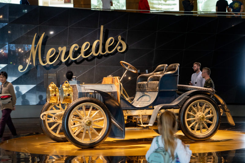 Portrait of Stuttgart: The first Mercedes is on display in the Mercedes-Benz Museum. A Daimler motor car from 1901 with this name took part in the Nice-Aix-Salon-Nice car race.