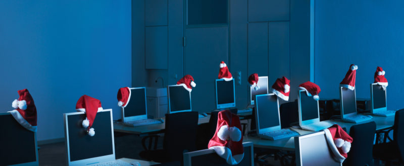 Photomontage with Photoshop: Santas have left their Control Center now celebrating Christmas.