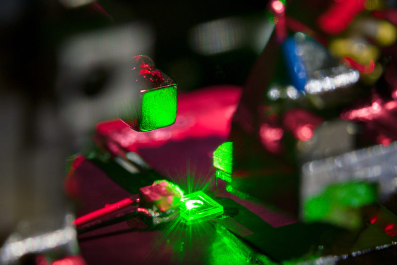 Science photography: Detail view in a laser laboratory.